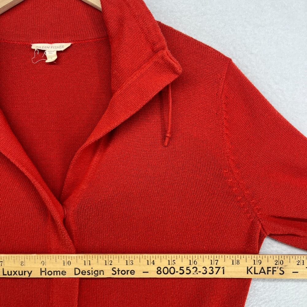 EILEEN FISHER Sweater S Organic Cotton Snap Front Drawstring Cardigan Orange - Picture 8 of 10